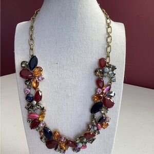 J.Crew Statement Necklace Multicolor Faceted Crystals Gold Chain Collar